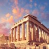 Parthenon on the Acropolis in Athens, Greece, on a sunset