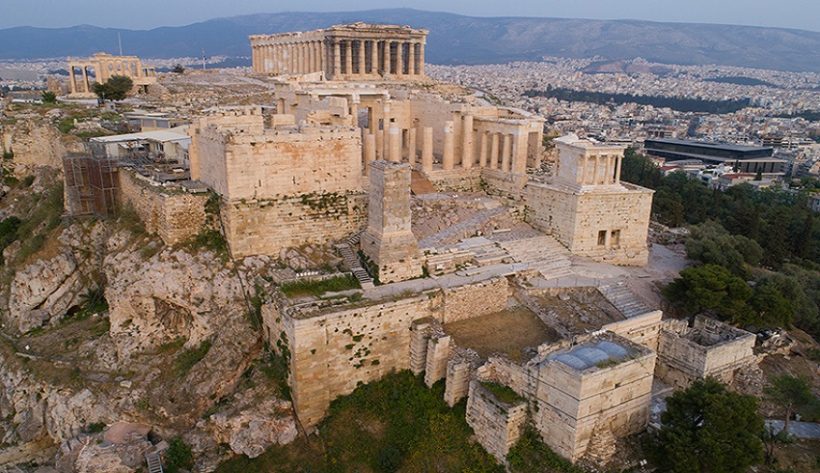 Aerial view of Acropolis of Athens ancient citadel in Greece
